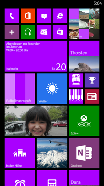 Die große Startseite von Windows Phone 8