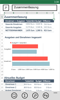 In Excel Mobile geöffnete Arbeitsmappe
