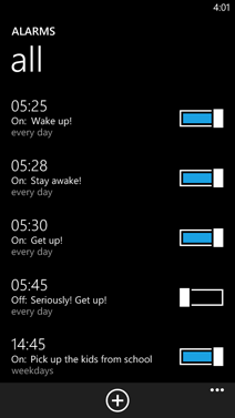 List of all alarms on Windows Phone 8