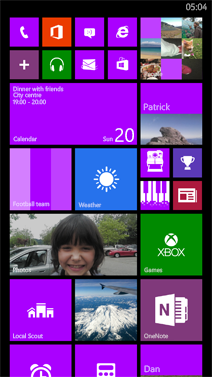 The large Start screen in Windows Phone 8