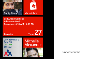 Start screen with pinned contacts