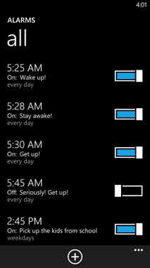 List of all alarms on Windows Phone 8