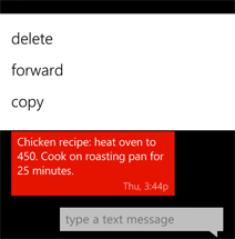 Copying text using the menu