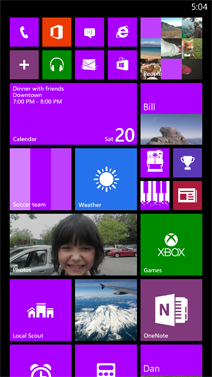 The large Start screen in Windows Phone 8