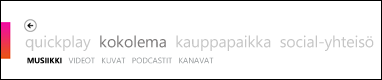 Zune-ohjelmiston Kokoelma-valikko