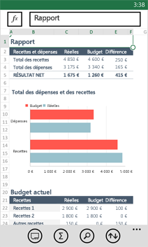 Classeur ouvert dans Excel Mobile