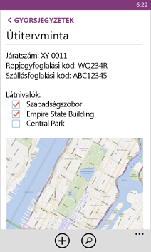 Megnyitott OneNote-fájl Windows Phone-telefonon