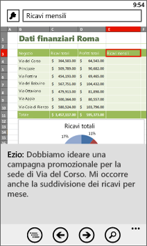 Cartella di lavoro aperta in Excel Mobile