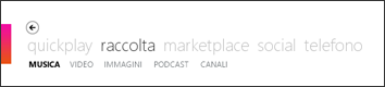 Menu Raccolta nel software Zune