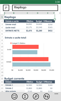 Cartella di lavoro aperta in Excel Mobile