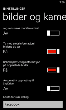Innstillinger for Bilder + kamera