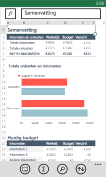 Werkmap geopend in Excel Mobile