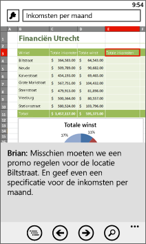 Werkmap geopend in Excel Mobile