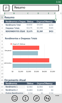 Livro aberto no Excel Mobile